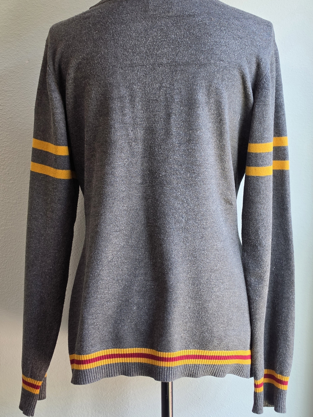 Hot Topic Gray Cardigan with Yellow and Red Crest Accents - Picture 2 of 6